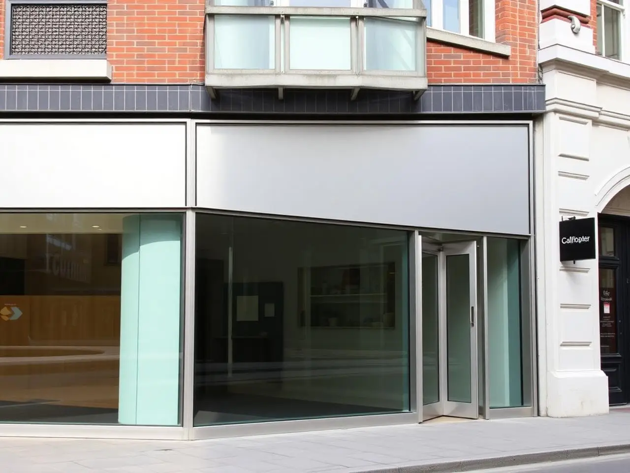 Shopfront with slim aluminium joinery and cap flashings
